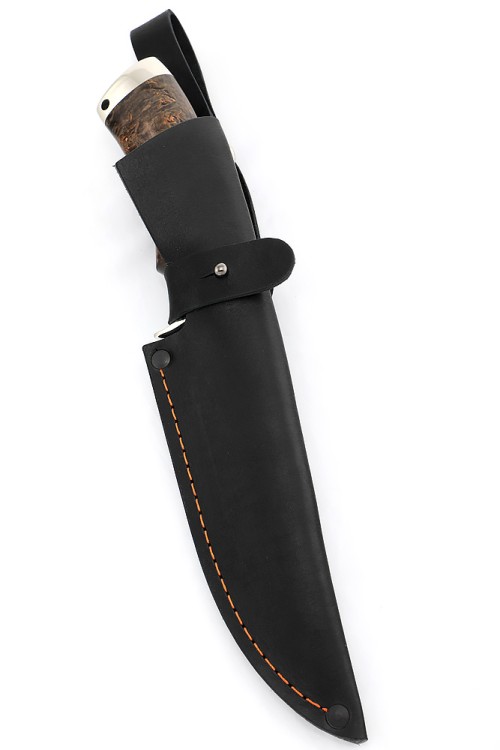 Нож Волк сталь кованая Х12МФ рукоять мельхиор карельская береза коричневая 