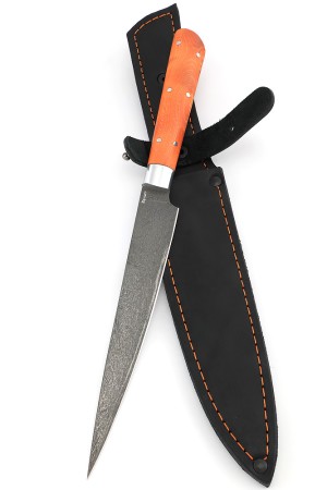 Нож Филейный сталь булат, рукоять карельская береза, цельнометаллический