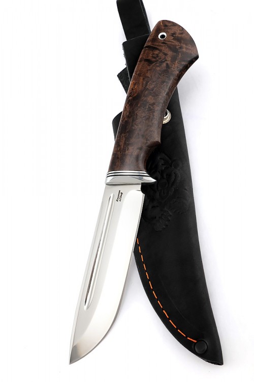 Нож Охотничий из кованой стали х12мф рукоять стабилизированная карельская береза коричневая 