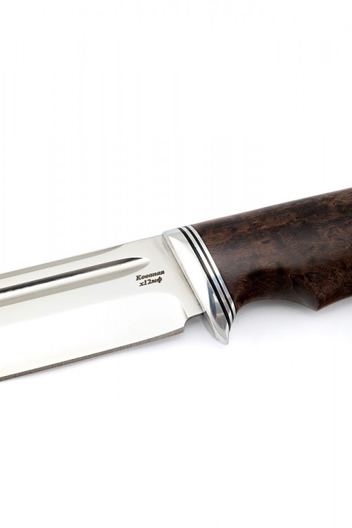 Нож Охотничий из кованой стали х12мф рукоять стабилизированная карельская береза коричневая 