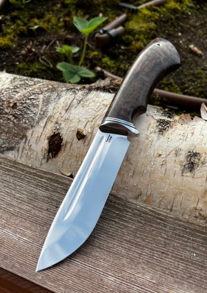 Нож Охотничий из кованой стали х12мф рукоять стабилизированная карельская береза коричневая