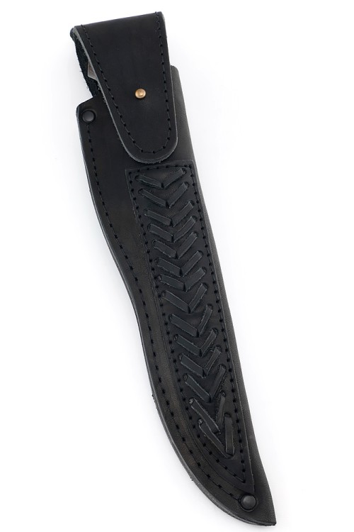 Нож Лось сталь дамаск фигурные долы рукоять вставка бивень моржа (скримшоу) карельская береза коричневая 