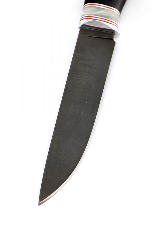 Нож Разделочный сталь булат рукоять вставка акрил белый черный граб 