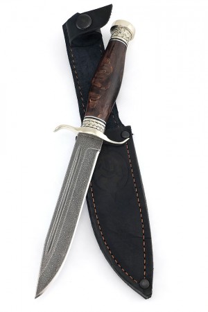 Нож Классика сталь ХВ5-Алмазка рукоять мельхиор, карельская береза коричневая