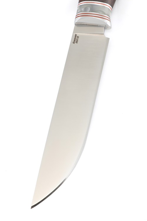 Нож Перун сталь кованая 95Х18 рукоять вставка акрил белый карельская береза коричневая 