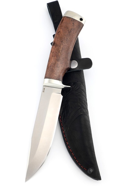 Нож Волк сталь К340 рукоять мельхиор карельская береза коричневая 