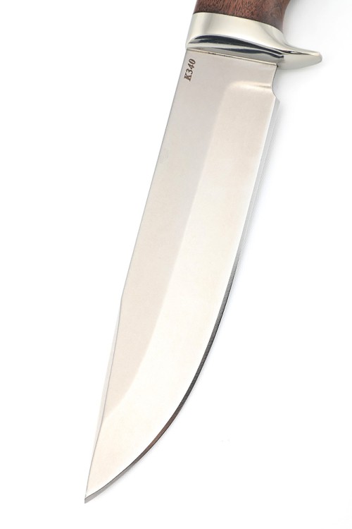 Нож Волк сталь К340 рукоять мельхиор карельская береза коричневая 