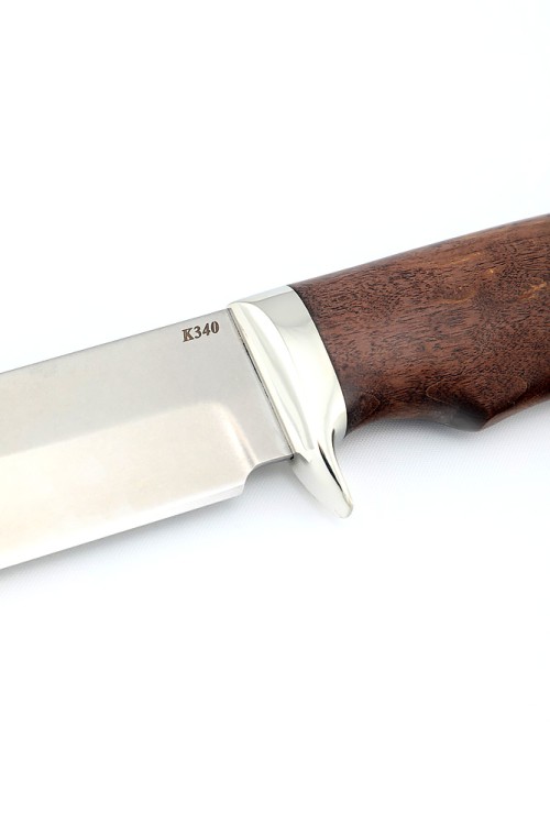 Нож Волк сталь К340 рукоять мельхиор карельская береза коричневая 