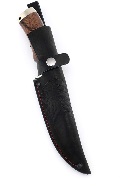 Нож Волк сталь К340 рукоять мельхиор карельская береза коричневая 