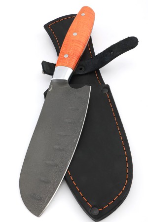 Кухонный нож Сантоку средний (широкий) сталь булат, рукоять карельская береза цельнометаллический