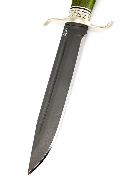 Нож Классика сталь булат рукоять мельхиор, карельская береза зеленая 