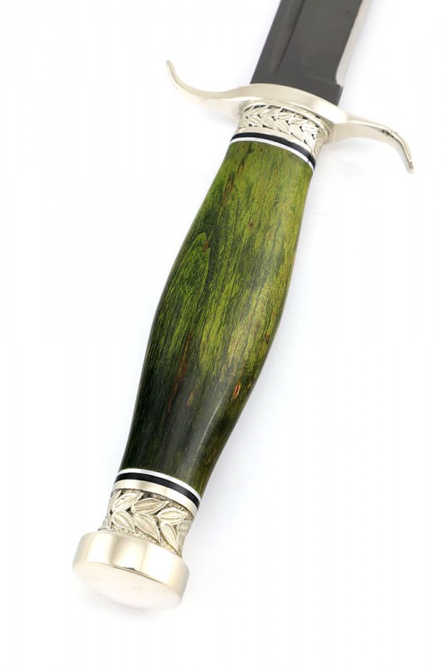 Нож Классика сталь булат рукоять мельхиор, карельская береза зеленая 