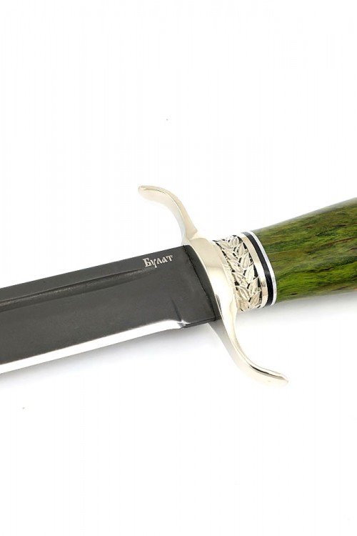 Нож Классика сталь булат рукоять мельхиор, карельская береза зеленая 