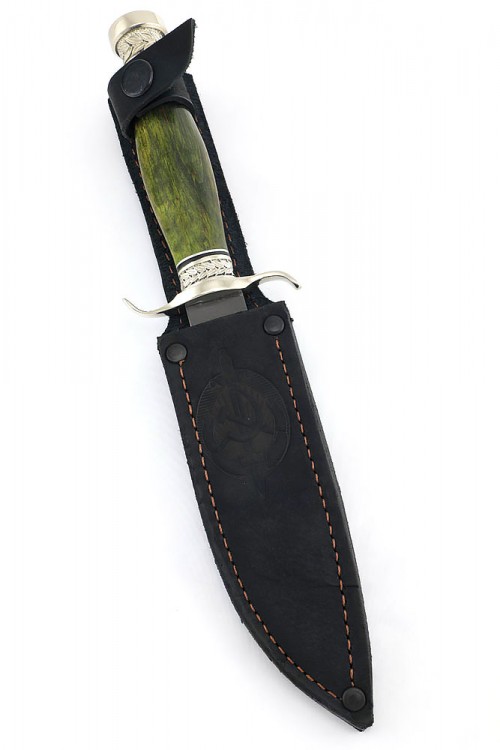 Нож Классика сталь булат рукоять мельхиор, карельская береза зеленая 