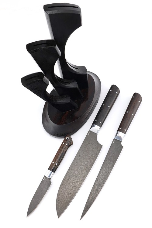 Подставка из венге с набором из 3 ножей (булат, венге) 