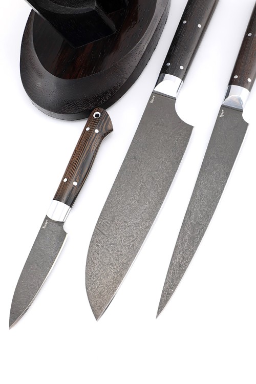 Подставка из венге с набором из 3 ножей (булат, венге) 