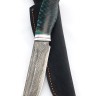 Нож Берсерк дамаск ламинированный, фигурные долы, рукоять шишка в акриле зеленая 