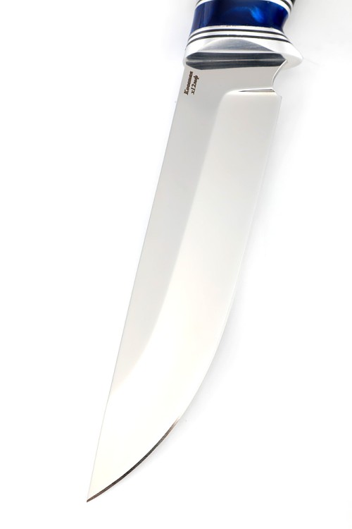 Нож Хантер сталь кованая Х12МФ рукоять вставка акрил синий, черный граб 