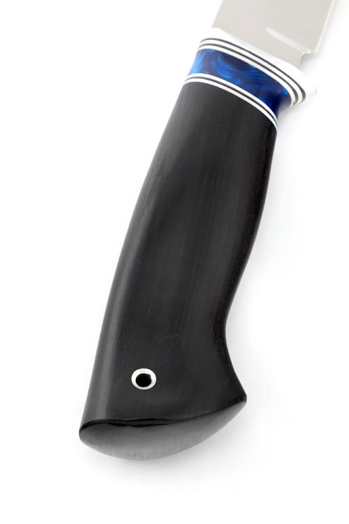 Нож Хантер сталь кованая Х12МФ рукоять вставка акрил синий, черный граб 