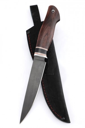 Нож Клык сталь булат рукоять черный граб карельская береза коричневая