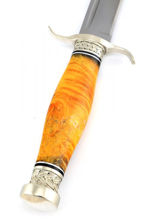 Нож Классика сталь S390 Bohler рукоять мельхиор, кап клена желтый 