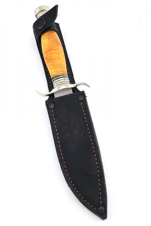 Нож Классика сталь S390 Bohler рукоять мельхиор, кап клена желтый 