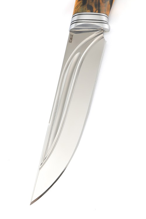 Нож Разделочный сталь Elmax фигурные долы рукоять комбинированная: кап клена, акрил зеленый 