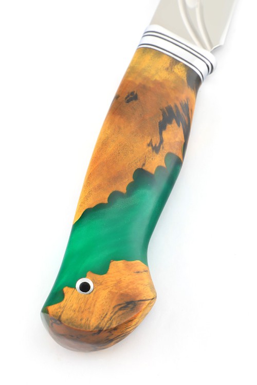 Нож Разделочный сталь Elmax фигурные долы рукоять комбинированная: кап клена, акрил зеленый 