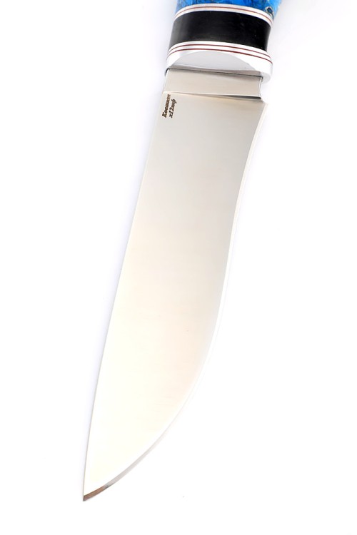 Нож Барс сталь кованая Х12МФ рукоять вставка черный граб, кап клена синий 