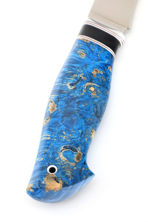 Нож Барс сталь кованая Х12МФ рукоять вставка черный граб, кап клена синий 