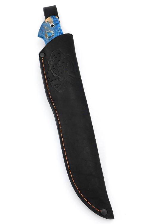 Нож Барс сталь кованая Х12МФ рукоять вставка черный граб, кап клена синий 