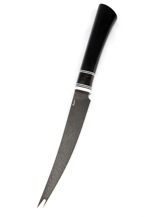 Подставка из черного граба+карельская береза с набором из 4 ножей (булат, черный граб+карельская береза) 