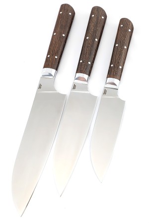Комплект из 3-х кухонный ножей Сантоку кованая сталь 95х18 рукоять венге, цельнометаллические