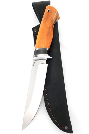 Нож Хантер сталь N690 рукоять вставка черный граб, карельская береза янтарная
