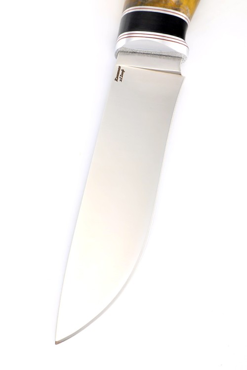 Нож Барс сталь кованая Х12МФ рукоять вставка черный граб, кап клена желтый 