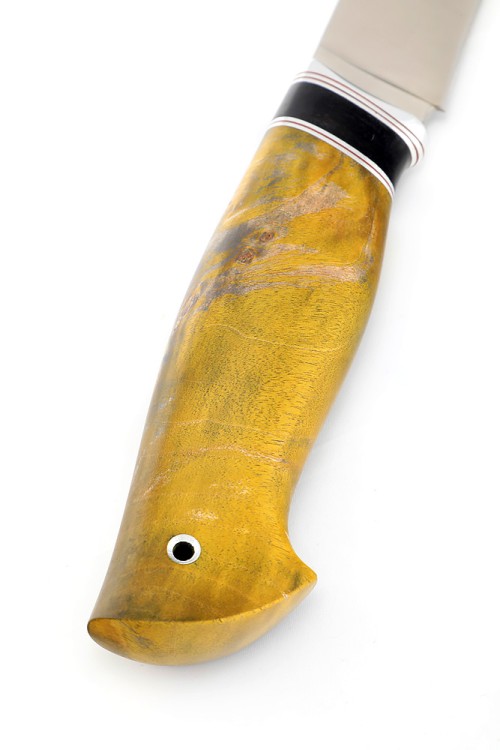 Нож Барс сталь кованая Х12МФ рукоять вставка черный граб, кап клена желтый 