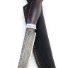 Нож Перун 9ХС ламинированная дамаск с никелем, фигурные долы-камень, рукоять шишка в акриле синекрасная 