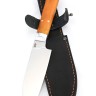 Кухонный нож Сантоку малый кованая сталь 95x18 рукоять карельская береза янтарная цельнометаллический 