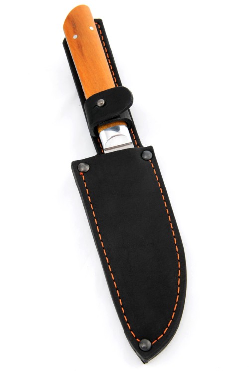 Кухонный нож Сантоку малый кованая сталь 95x18 рукоять карельская береза янтарная цельнометаллический  Кухонный нож Сантоку малый кованая сталь 95x18 рукоять карельская береза янтарная цельнометаллический