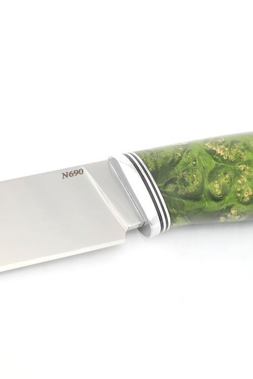 Нож Берсерк сталь N690 рукоять кап клена зеленый  Нож Берсерк сталь N690 рукоять кап клена зеленый