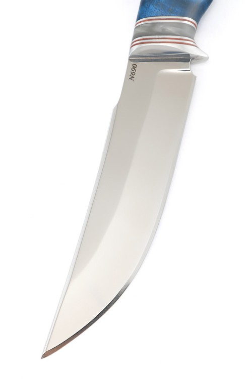 Нож Щучий сталь N690 рукоять карельская береза синяя 