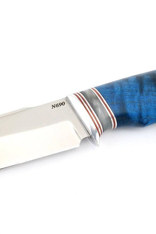 Нож Щучий сталь N690 рукоять карельская береза синяя 