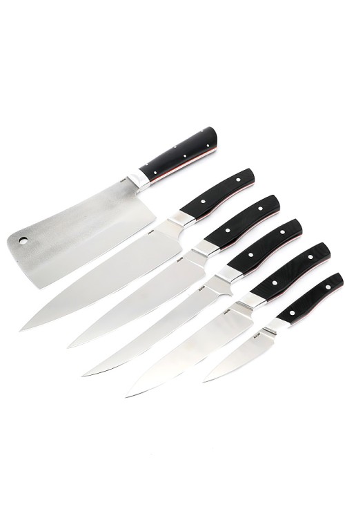 Подставка из черного граба с набором из 5 ножей и тяпки (N690, G10) 