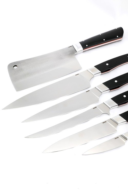 Подставка из черного граба с набором из 5 ножей и тяпки (N690, G10) 