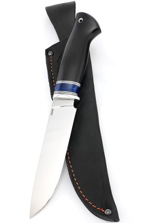 Нож Буран сталь N690, рукоять вставка акрил синий, черный граб