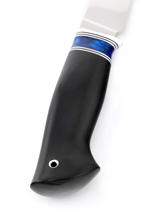 Нож Буран сталь N690, рукоять вставка акрил синий, черный граб 