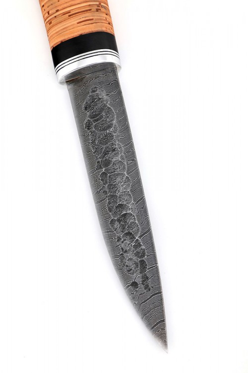 Нож Северный №2 дамаск кованый дол рукоять береста  