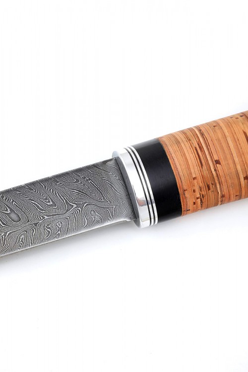 Нож Северный №2 дамаск кованый дол рукоять береста  