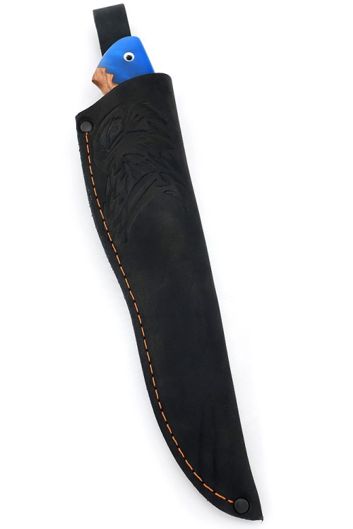 Нож Беркут сталь N690 рукоять мельхиор, карельская береза + акрил синий  Нож Беркут сталь N690 рукоять мельхиор, карельская береза + акрил синий