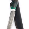 Нож Разделочный 9ХС ламинированная дамаск с никелем, фигурные долы, рукоять шишка в акриле зеленая 